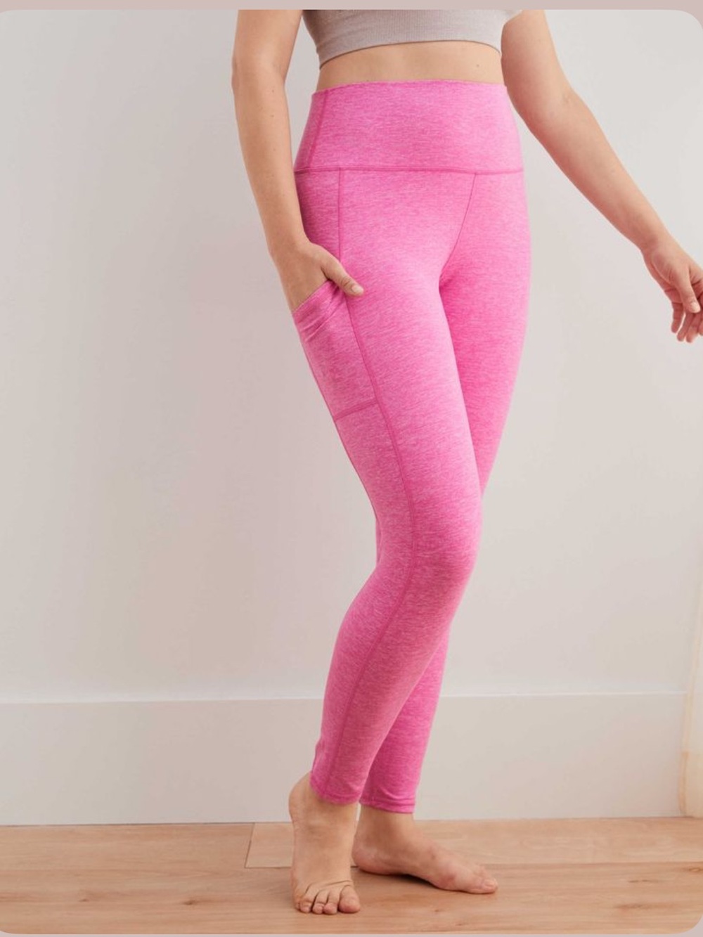 aerie Heathered Pink High-Rise Long Chill Play Move Pocket Leggings Size Large